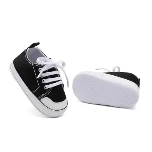 Sekantrol Unisex Baby Girls Boys Shoes Infant Soft Sole Canvas Newborn First Walkers High Top Anti-Slip Sneakers - 3