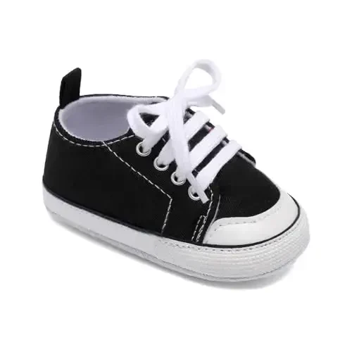 Sekantrol Unisex Baby Girls Boys Shoes Infant Soft Sole Canvas Newborn First Walkers High Top Anti-Slip Sneakers - 7