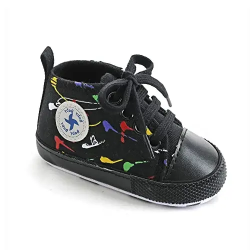 Sekantrol Unisex Baby Girls Boys Shoes Infant Soft Sole Canvas Newborn First Walkers High Top Anti-Slip Sneakers - 1
