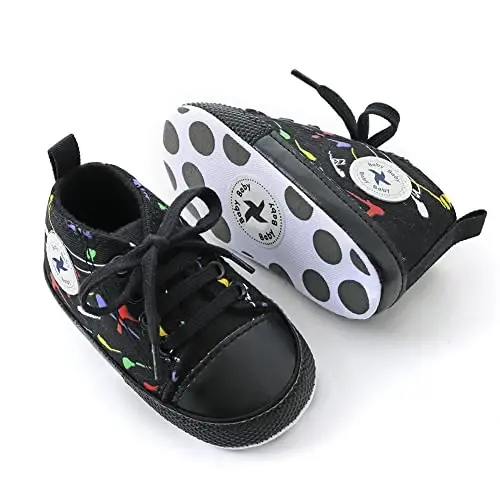 Sekantrol Unisex Baby Girls Boys Shoes Infant Soft Sole Canvas Newborn First Walkers High Top Anti-Slip Sneakers - 5