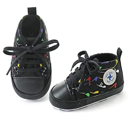 Sekantrol Unisex Baby Girls Boys Shoes Infant Soft Sole Canvas Newborn First Walkers High Top Anti-Slip Sneakers - 6