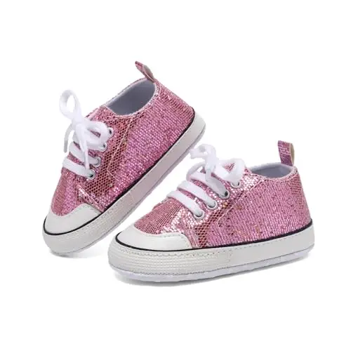 Sekantrol Unisex Baby Girls Boys Shoes Infant Soft Sole Canvas Newborn First Walkers High Top Anti-Slip Sneakers - 2