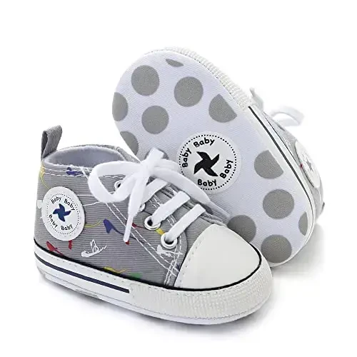 Sekantrol Unisex Baby Girls Boys Shoes Infant Soft Sole Canvas Newborn First Walkers High Top Anti-Slip Sneakers - SEKANTROL