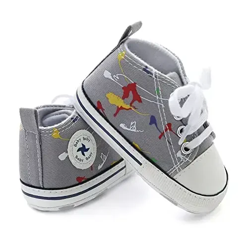 Sekantrol Unisex Baby Girls Boys Shoes Infant Soft Sole Canvas Newborn First Walkers High Top Anti-Slip Sneakers - SEKANTROL (1)