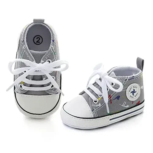 Sekantrol Unisex Baby Girls Boys Shoes Infant Soft Sole Canvas Newborn First Walkers High Top Anti-Slip Sneakers - 4