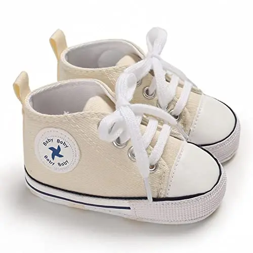 Sekantrol Unisex Baby Girls Boys Shoes Infant Soft Sole Canvas Newborn First Walkers High Top Anti-Slip Sneakers - 4