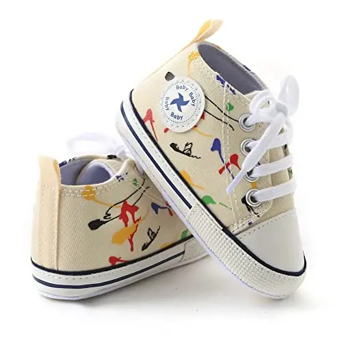 Sekantrol Unisex Baby Girls Boys Shoes Infant Soft Sole Canvas Newborn First Walkers High Top Anti-Slip Sneakers - 5