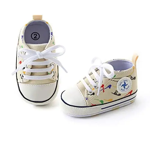 Sekantrol Unisex Baby Girls Boys Shoes Infant Soft Sole Canvas Newborn First Walkers High Top Anti-Slip Sneakers - 6