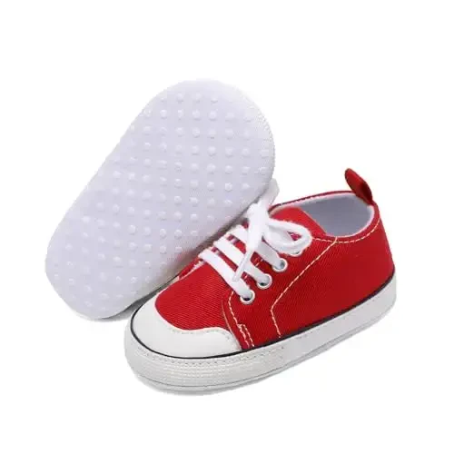 Sekantrol Unisex Baby Girls Boys Shoes Infant Soft Sole Canvas Newborn First Walkers High Top Anti-Slip Sneakers - 1