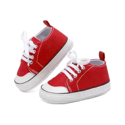 Sekantrol Unisex Baby Girls Boys Shoes Infant Soft Sole Canvas Newborn First Walkers High Top Anti-Slip Sneakers - 3