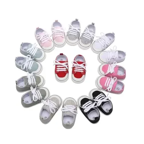 Sekantrol Unisex Baby Girls Boys Shoes Infant Soft Sole Canvas Newborn First Walkers High Top Anti-Slip Sneakers - 4