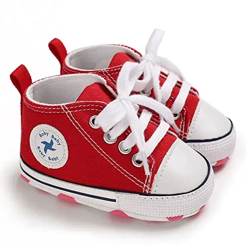 Sekantrol Unisex Baby Girls Boys Shoes Infant Soft Sole Canvas Newborn First Walkers High Top Anti-Slip Sneakers - 2