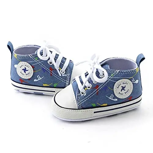 Sekantrol Unisex Baby Girls Boys Shoes Infant Soft Sole Canvas Newborn First Walkers High Top Anti-Slip Sneakers - 5