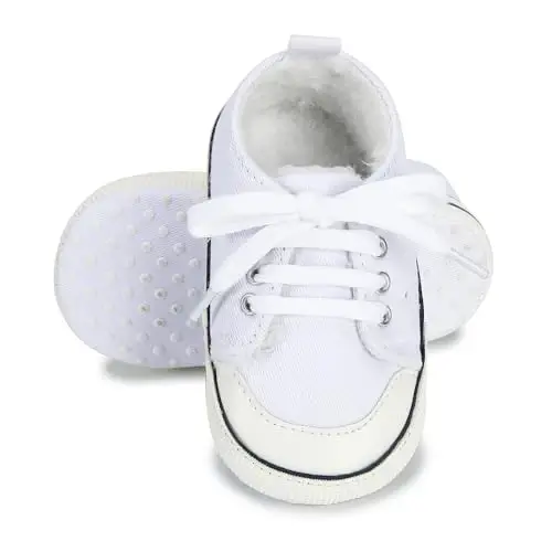Sekantrol Unisex Baby Girls Boys Shoes Infant Soft Sole Canvas Newborn First Walkers High Top Anti-Slip Sneakers - 3