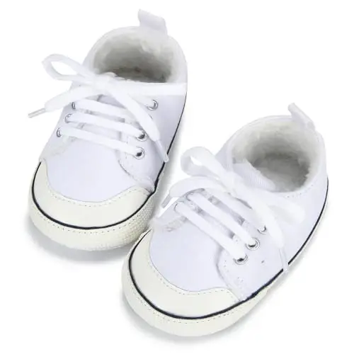 Sekantrol Unisex Baby Girls Boys Shoes Infant Soft Sole Canvas Newborn First Walkers High Top Anti-Slip Sneakers - 4