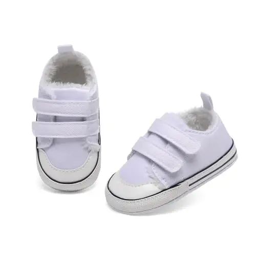 Sekantrol Unisex Baby Girls Boys Shoes Infant Soft Sole Canvas Newborn First Walkers High Top Anti-Slip Sneakers - 3