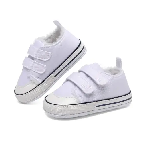 Sekantrol Unisex Baby Girls Boys Shoes Infant Soft Sole Canvas Newborn First Walkers High Top Anti-Slip Sneakers - 4