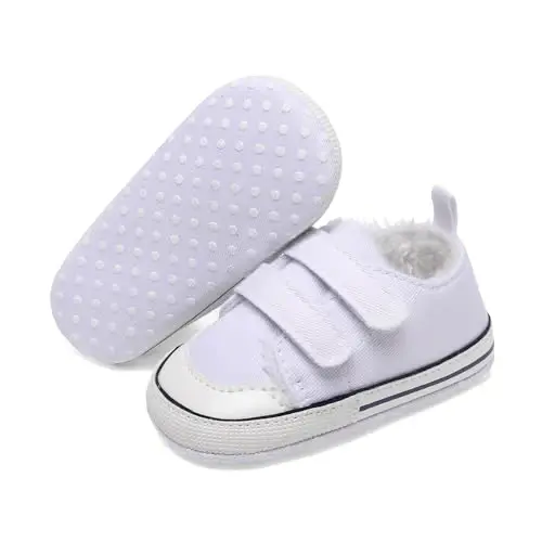 Sekantrol Unisex Baby Girls Boys Shoes Infant Soft Sole Canvas Newborn First Walkers High Top Anti-Slip Sneakers - 5