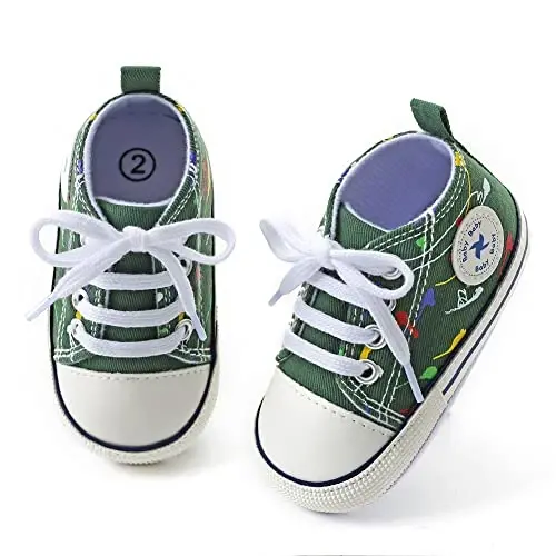 Sekantrol Unisex Baby Girls Boys Shoes Infant Soft Sole Canvas Newborn First Walkers High Top Anti-Slip Sneakers - 3