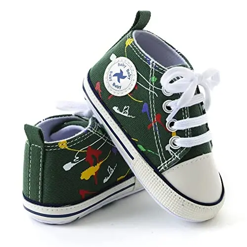 Sekantrol Unisex Baby Girls Boys Shoes Infant Soft Sole Canvas Newborn First Walkers High Top Anti-Slip Sneakers - 4