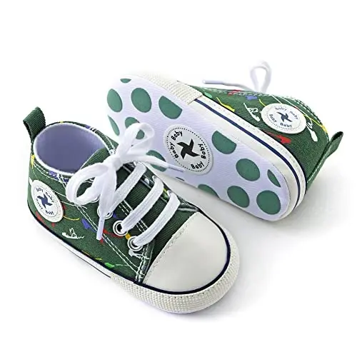 Sekantrol Unisex Baby Girls Boys Shoes Infant Soft Sole Canvas Newborn First Walkers High Top Anti-Slip Sneakers - 5
