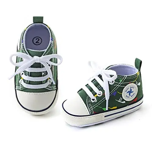 Sekantrol Unisex Baby Girls Boys Shoes Infant Soft Sole Canvas Newborn First Walkers High Top Anti-Slip Sneakers - 6