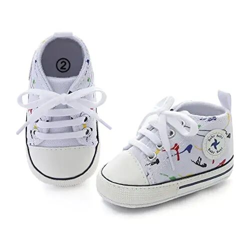 Sekantrol Unisex Baby Girls Boys Shoes Infant Soft Sole Canvas Newborn First Walkers High Top Anti-Slip Sneakers - SEKANTROL (1)