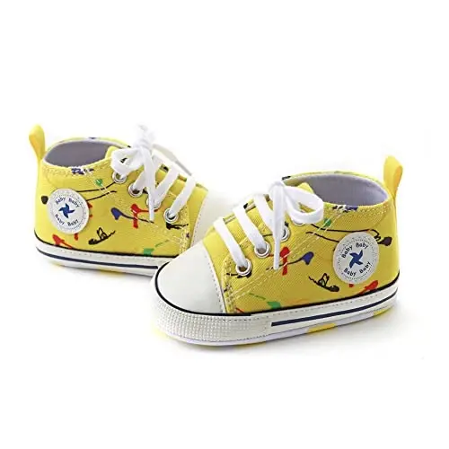 Sekantrol Unisex Baby Girls Boys Shoes Infant Soft Sole Canvas Newborn First Walkers High Top Anti-Slip Sneakers - 2