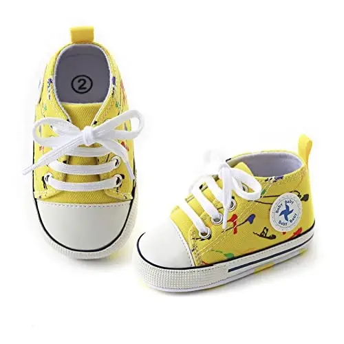 Sekantrol Unisex Baby Girls Boys Shoes Infant Soft Sole Canvas Newborn First Walkers High Top Anti-Slip Sneakers - 3