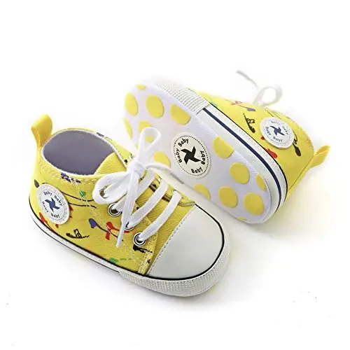 Sekantrol Unisex Baby Girls Boys Shoes Infant Soft Sole Canvas Newborn First Walkers High Top Anti-Slip Sneakers - 5