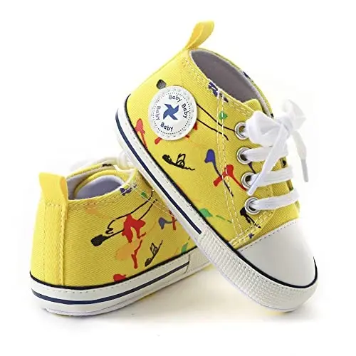 Sekantrol Unisex Baby Girls Boys Shoes Infant Soft Sole Canvas Newborn First Walkers High Top Anti-Slip Sneakers - 4