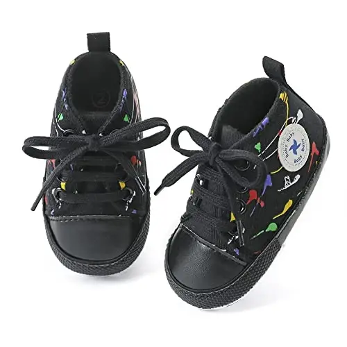 Sekantrol Unisex Baby Girls Boys Shoes Infant Soft Sole Canvas Newborn First Walkers High Top Anti-Slip Sneakers - 3