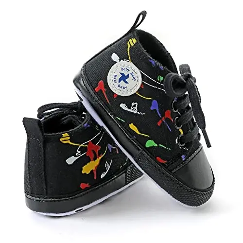 Sekantrol Unisex Baby Girls Boys Shoes Infant Soft Sole Canvas Newborn First Walkers High Top Anti-Slip Sneakers - 4