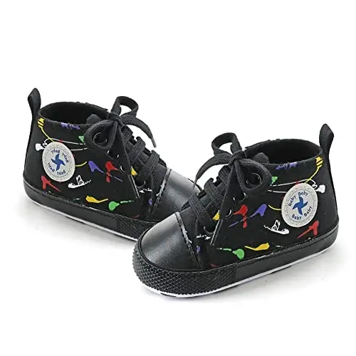 Sekantrol Unisex Baby Girls Boys Shoes Infant Soft Sole Canvas Newborn First Walkers High Top Anti-Slip Sneakers - 2