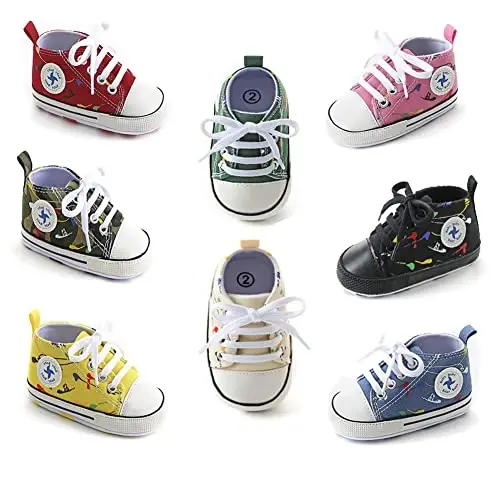 Sekantrol Unisex Baby Girls Boys Shoes Infant Soft Sole Canvas Newborn First Walkers High Top Anti-Slip Sneakers - 7