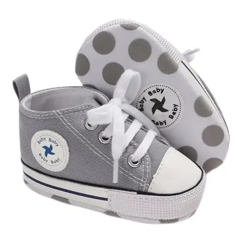 Sekantrol Unisex Baby Girls Boys Shoes Infant Soft Sole Canvas Newborn First Walkers High Top Anti-Slip Sneakers - 1