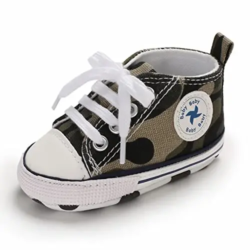 Sekantrol Unisex Baby Girls Boys Shoes Infant Soft Sole Canvas Newborn First Walkers High Top Anti-Slip Sneakers - 4