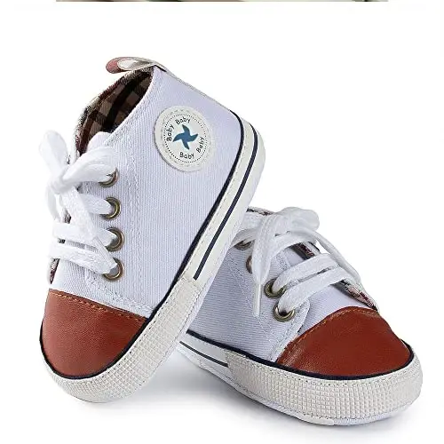 Sekantrol Unisex Baby Girls Boys Shoes Infant Soft Sole Canvas Newborn First Walkers High Top Anti-Slip Sneakers - 3