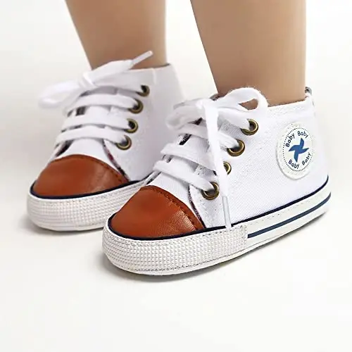 Sekantrol Unisex Baby Girls Boys Shoes Infant Soft Sole Canvas Newborn First Walkers High Top Anti-Slip Sneakers - 5