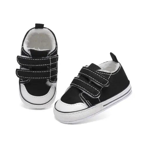 Sekantrol Unisex Baby Girls Boys Shoes Infant Soft Sole Canvas Newborn First Walkers High Top Anti-Slip Sneakers - 3