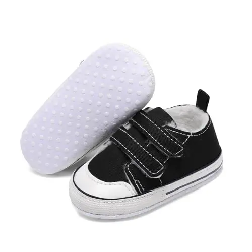 Sekantrol Unisex Baby Girls Boys Shoes Infant Soft Sole Canvas Newborn First Walkers High Top Anti-Slip Sneakers - 5