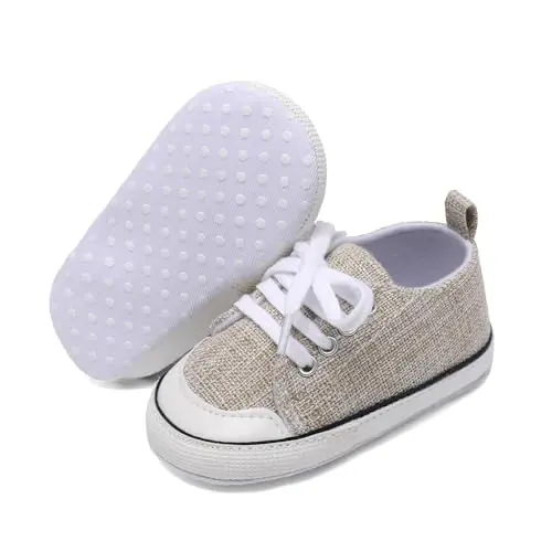 Sekantrol Unisex Baby Girls Boys Shoes Infant Soft Sole Canvas Newborn First Walkers High Top Anti-Slip Sneakers - 1