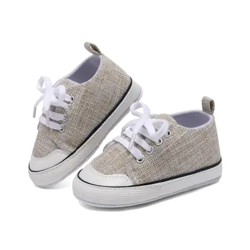 Sekantrol Unisex Baby Girls Boys Shoes Infant Soft Sole Canvas Newborn First Walkers High Top Anti-Slip Sneakers - 3