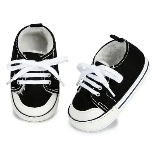 Sekantrol Unisex Baby Girls Boys Shoes Infant Soft Sole Canvas Newborn First Walkers High Top Anti-Slip Sneakers - 2