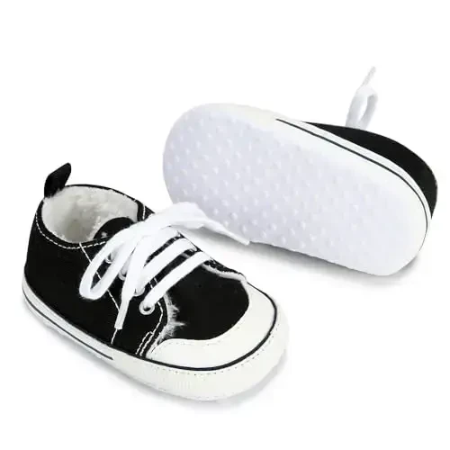 Sekantrol Unisex Baby Girls Boys Shoes Infant Soft Sole Canvas Newborn First Walkers High Top Anti-Slip Sneakers - 7
