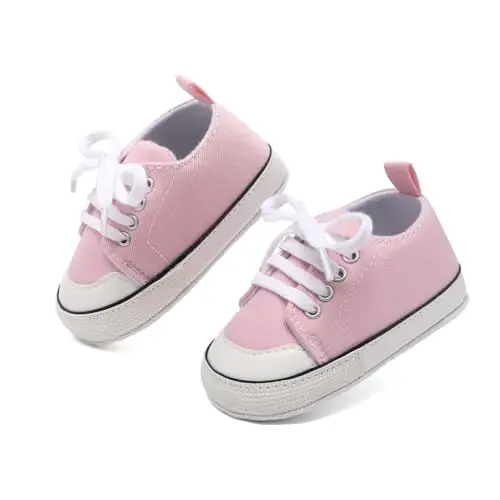 Sekantrol Unisex Baby Girls Boys Shoes Infant Soft Sole Canvas Newborn First Walkers High Top Anti-Slip Sneakers - 6