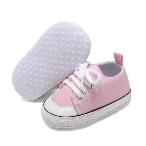 Sekantrol Unisex Baby Girls Boys Shoes Infant Soft Sole Canvas Newborn First Walkers High Top Anti-Slip Sneakers - 1