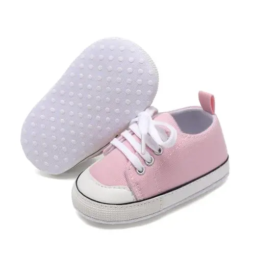Sekantrol Unisex Baby Girls Boys Shoes Infant Soft Sole Canvas Newborn First Walkers High Top Anti-Slip Sneakers - 1