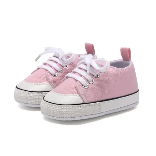 Sekantrol Unisex Baby Girls Boys Shoes Infant Soft Sole Canvas Newborn First Walkers High Top Anti-Slip Sneakers - 2