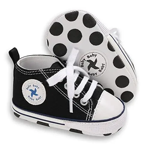 Sekantrol Unisex Baby Girls Boys Shoes Infant Soft Sole Canvas Newborn First Walkers High Top Anti-Slip Sneakers - 1